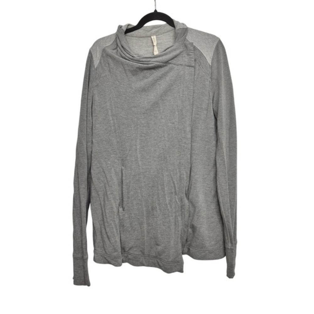 Lululemon‎ Gray Cowl Neck Wrap Cardigan Women's 10 Open Front Pockets